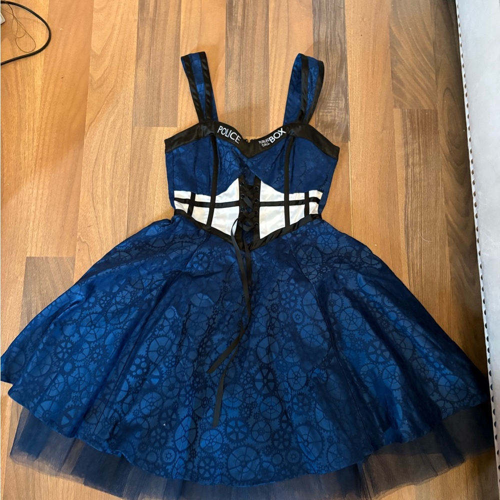 Hot Topic Blue Tardis Police Box Corset Dress